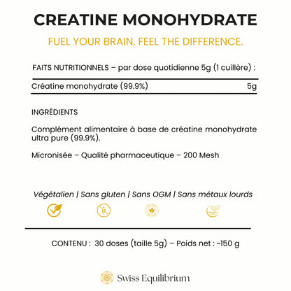 Close-up of Creatine ingredients label showing it is 99.9% Pure Creatine Monohydrate. High-quality supplement for athletic performance.