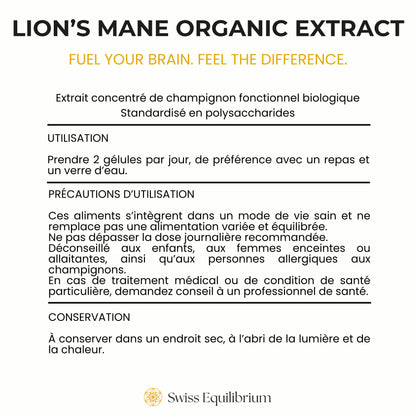 Image showing the recommended daily serving and suggested time to take the Lion's Mane supplement for optimal results.